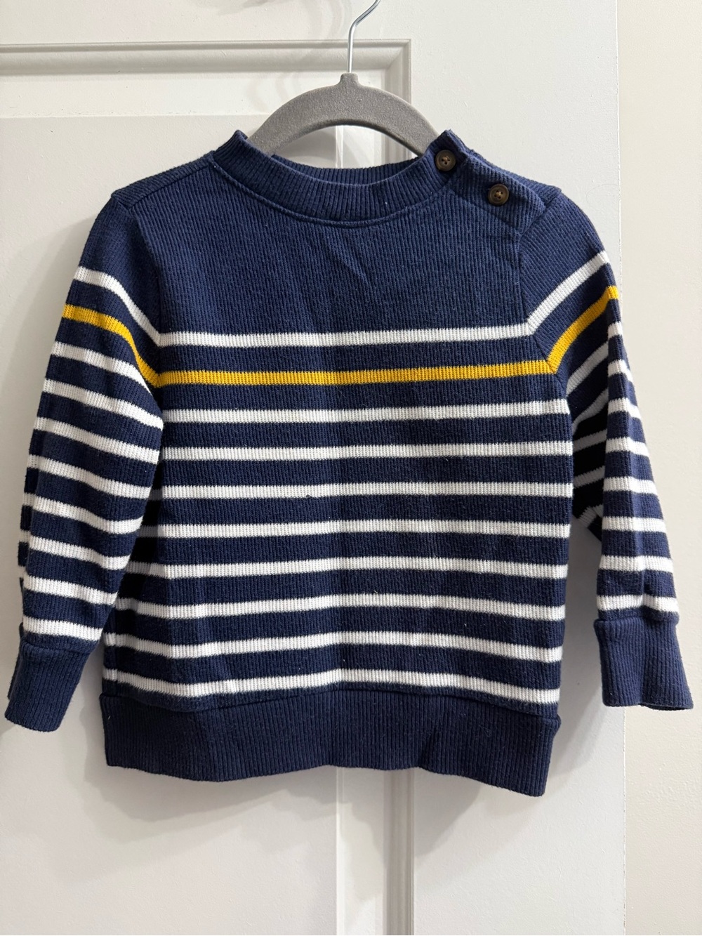 Old Navy Navy, White & Yellow Striped Knit Sweater